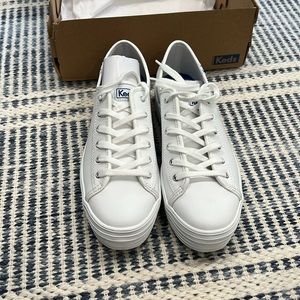 Keds triple kick leather white sneakers. Womens size 9. NEVER WORN.